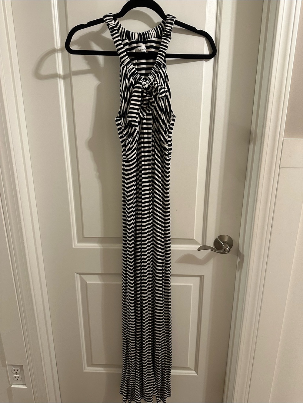 Calvin Klein Black and White Striped Sleeveless Maxi Dress Size 8